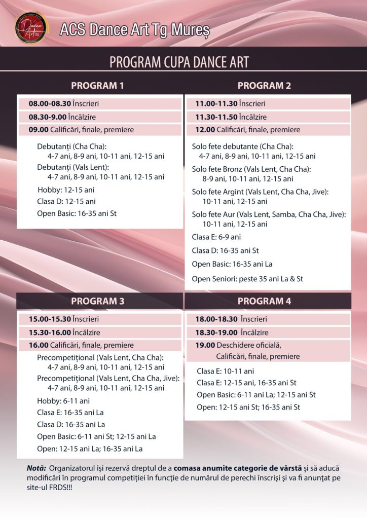 Program Cupa Dance Art 25 octombrie 2025